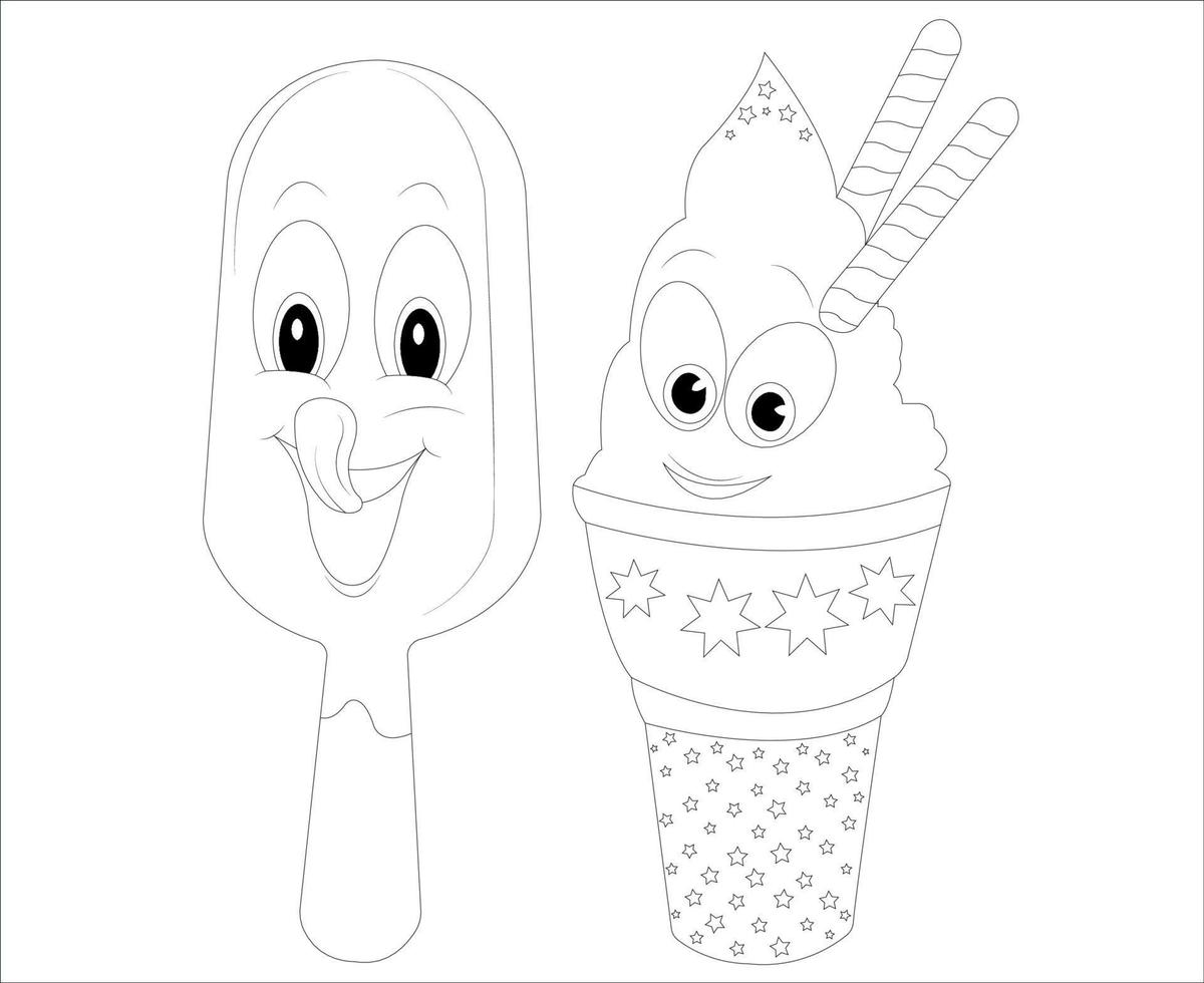 A amazing Funny  ICE cream coloring book page and children's book illustration vector