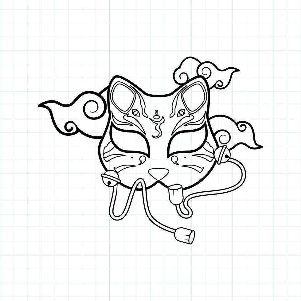 Japanese kitsune mask coloring page, Vector illustration eps.10