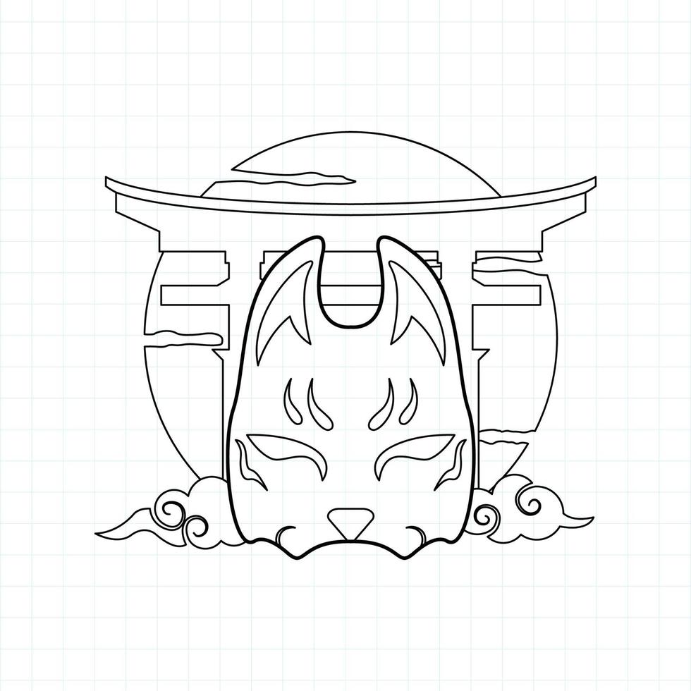 Japanese kitsune mask coloring page, Vector illustration eps.10