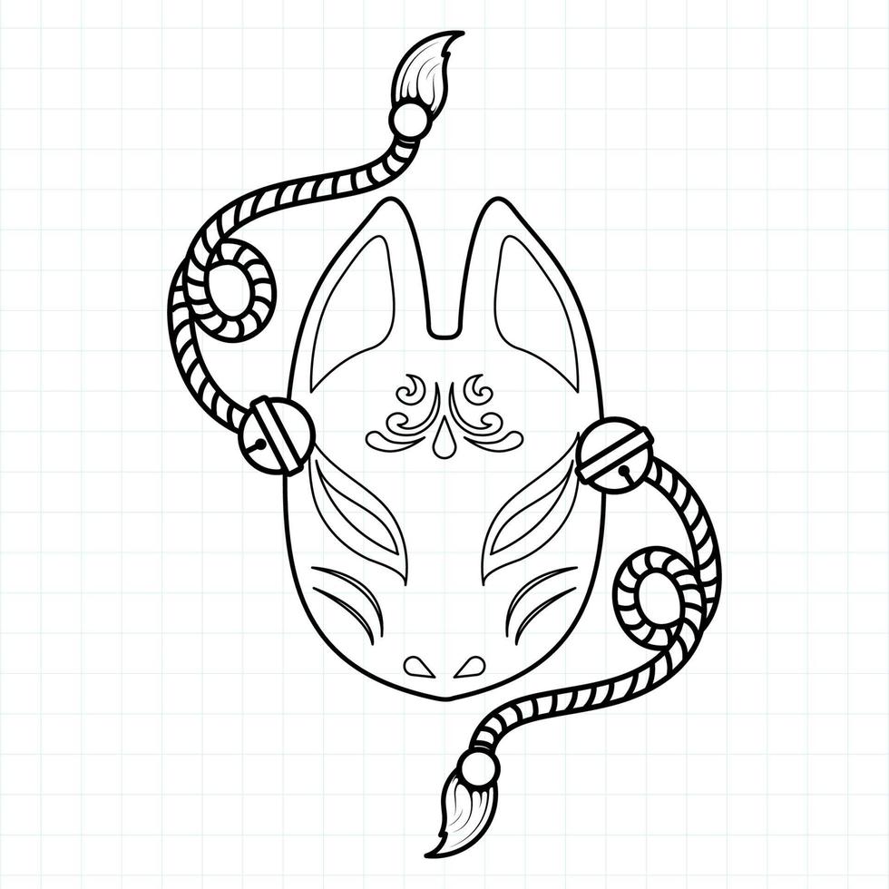Japanese kitsune mask coloring page, Vector illustration eps.10