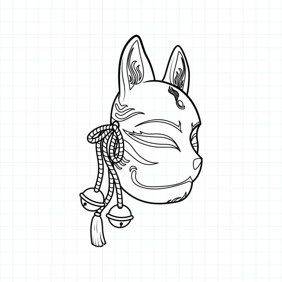 Página para colorear de máscara kitsune japonesa, ilustración vectorial eps.10 vector