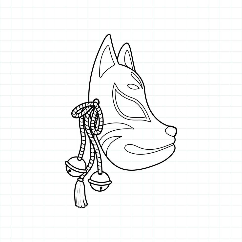 Japanese kitsune mask coloring page, Vector illustration eps.10