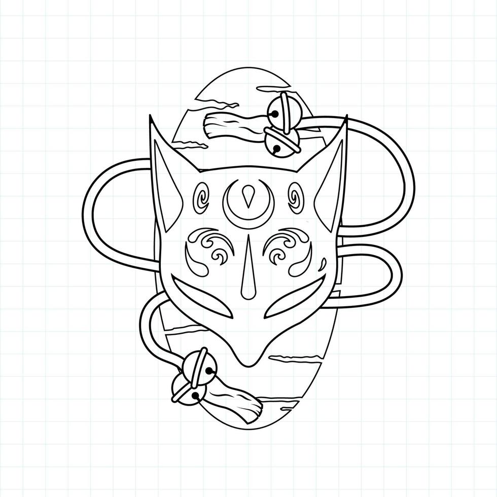 Japanese kitsune mask coloring page, Vector illustration eps.10