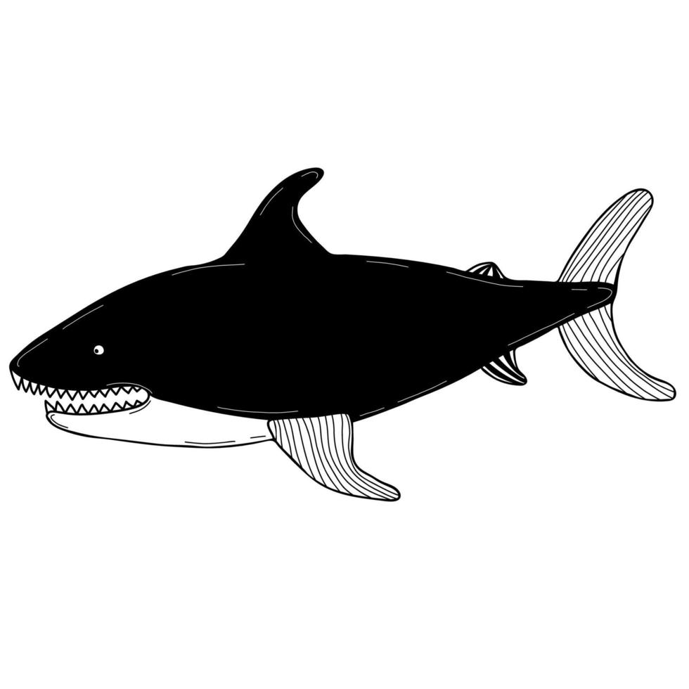 Scary shark with teeth.  Vector illustration. Element for Hand Doodle Design and Decor