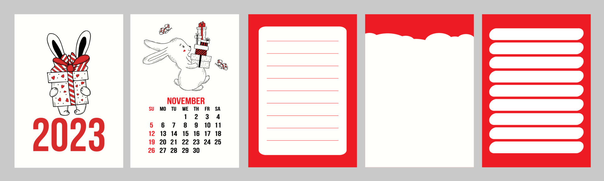 Cute November 2023 Calendar Big Set Calendar Planner With Cover For November 2023 With Cute Rabbit And  Pages, Notes, Control And To Do List. Vector Illustration. Week From  Sunday. In English. Year Of Rabbit To Chinese Calendar 6624569 Vector Art  At Vecteezy