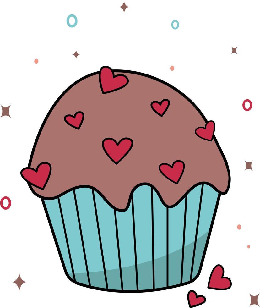The image of a delicious cake with icing and cherries. Vector illustration for Valentine's Day, birthday. Wedding party decor, website,mobile app,icons,postcards, children's and cookbooks,advertising.