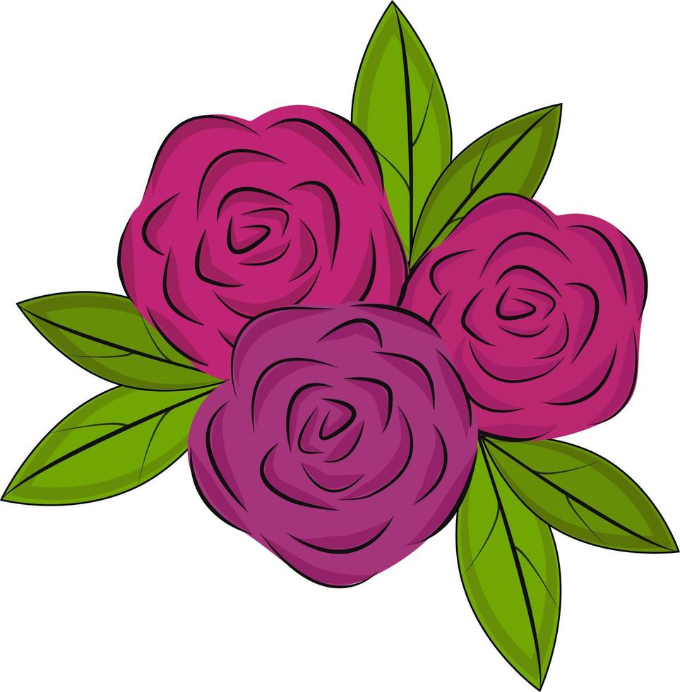 rosas rojas estilizadas resaltadas en un fondo blanco. flores vectoriales en estilo de dibujos animados. ilustración vectorial para saludos, bodas, diseño de flores. vector