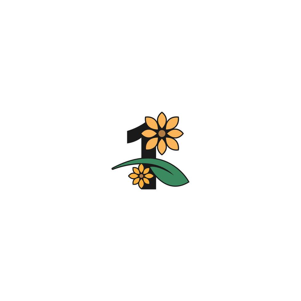 un número con vector de diseño de logotipo de icono de flores