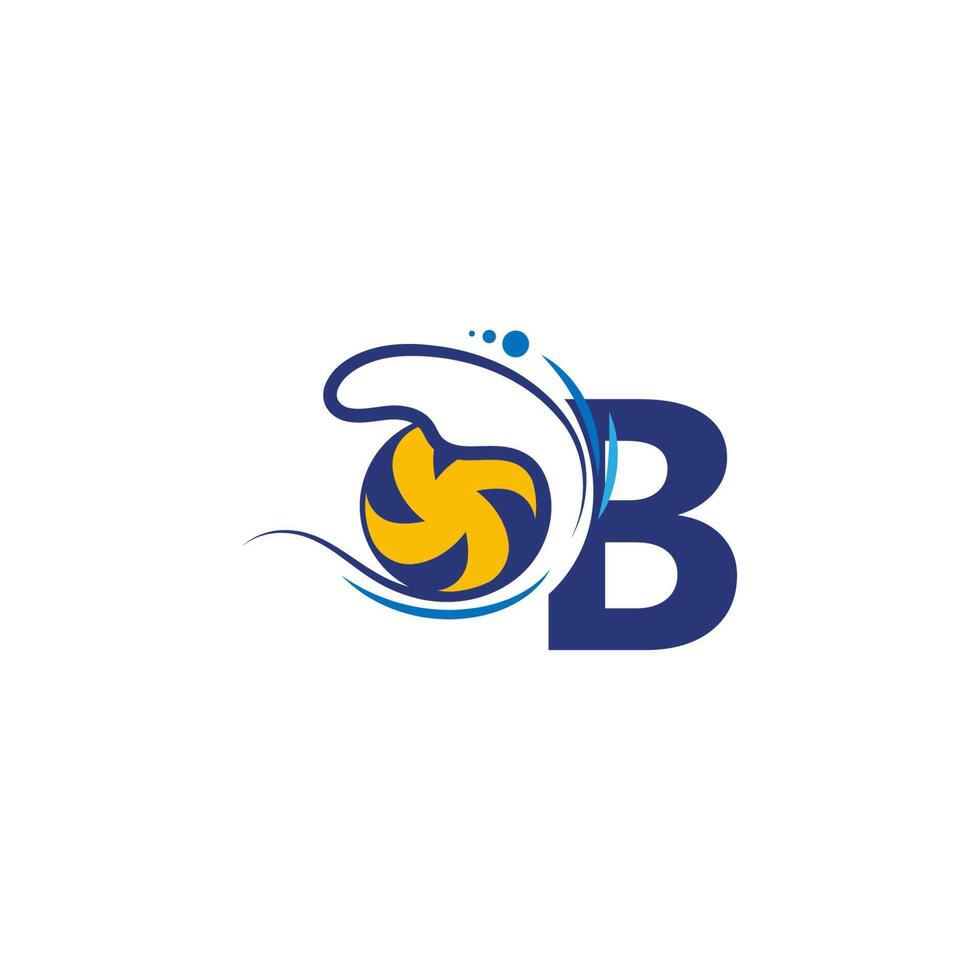 el logotipo de la letra b y el voleibol golpean las olas del agua vector