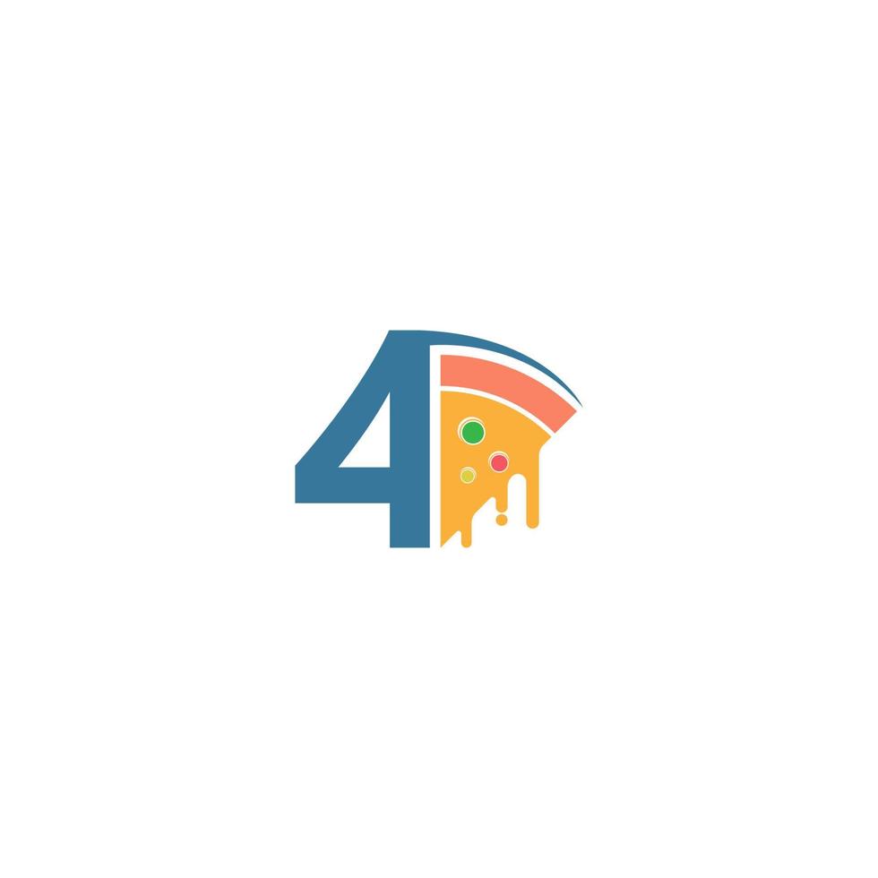 Number 4 with pizza icon logo vector