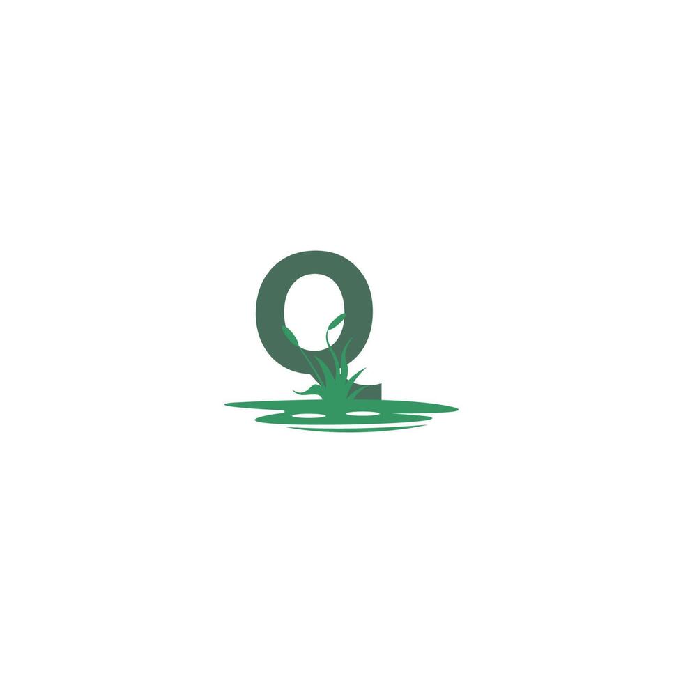 letter Q behind puddles and grass template vector