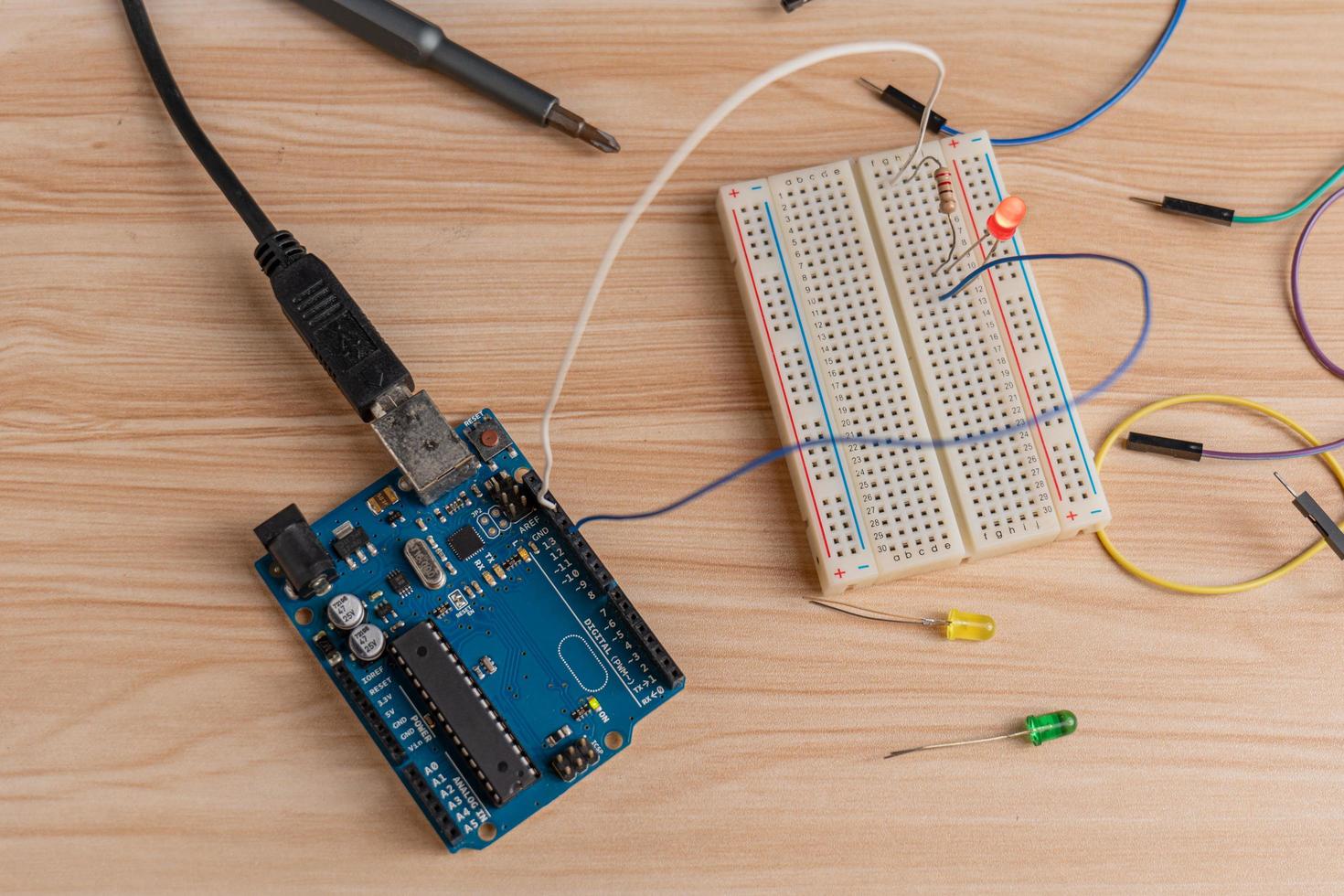 Simple children's electronic circuit experiments for fun learning in science subjects. photo