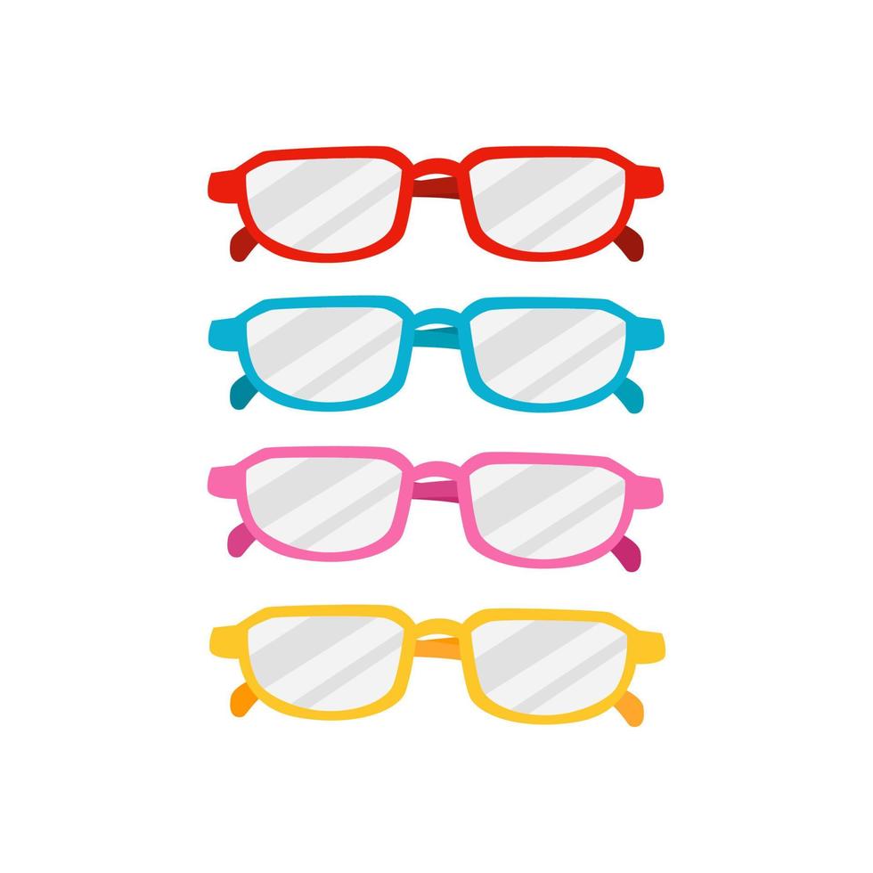Colorful cartoon glasses vector illustration in 4 different color red, blue, pink and yellow in flat design style. Perfect for fashion element, reading or study in back to school theme element