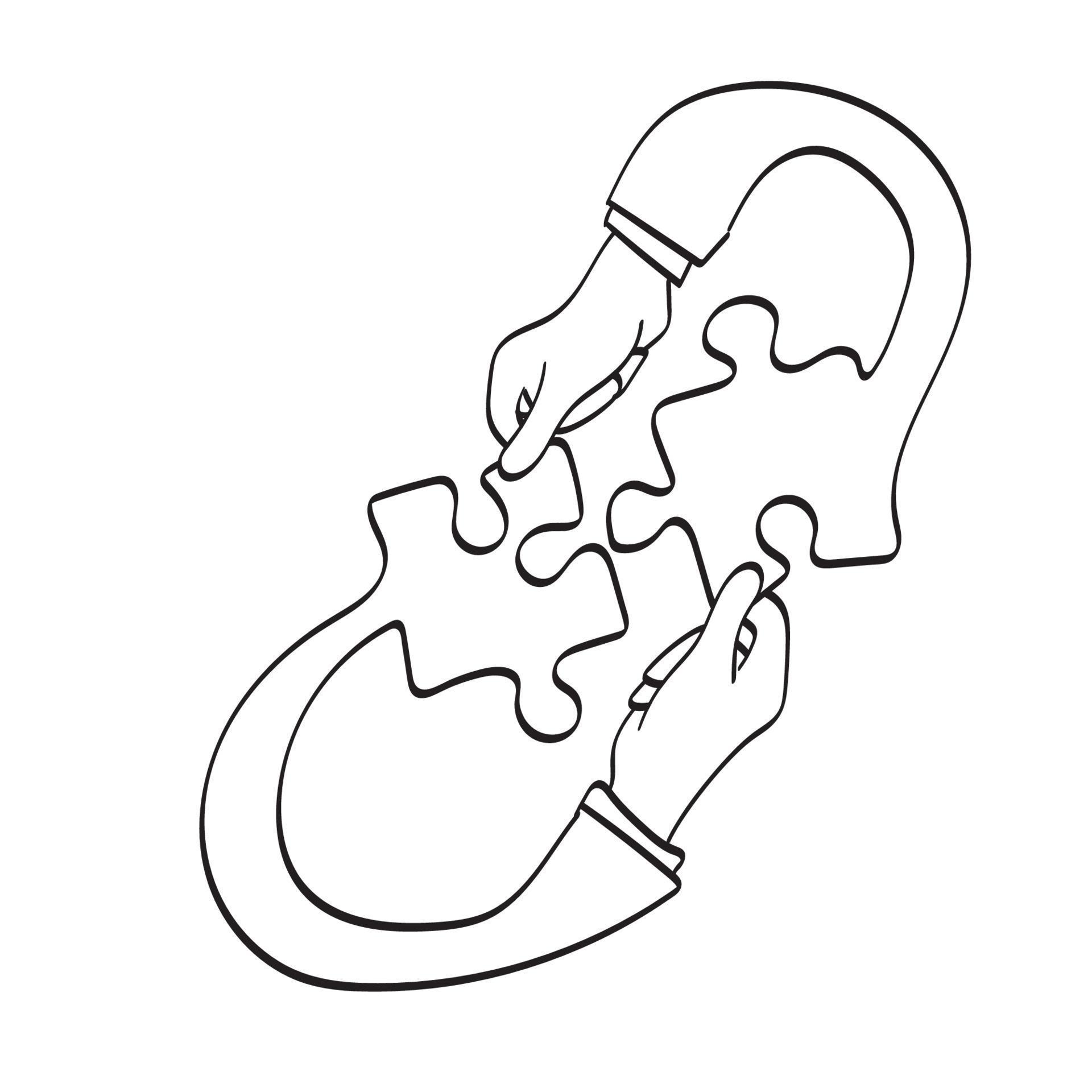 Line Art Hand Of Businessman Holding Jigsaw Puzzle To Match Each Other Line Art Hand Of Businessman Holding Jigsaw Puzzle To Match Each Other