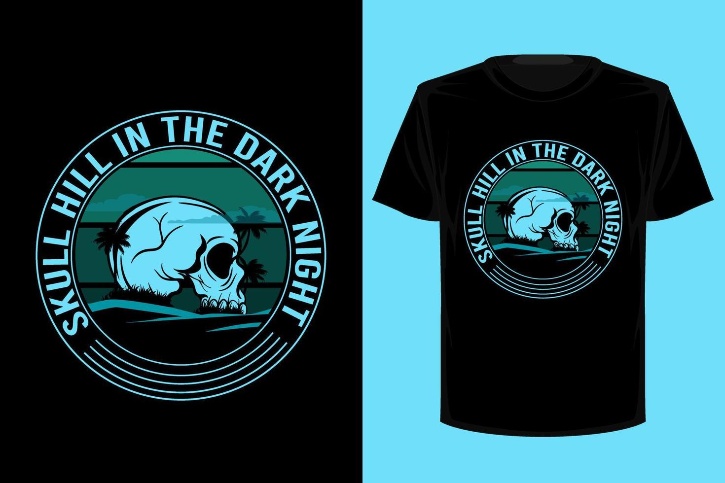 colina del cráneo en el diseño de camiseta vintage retro de la noche oscura vector