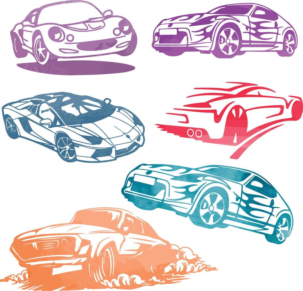 sports racing cars pack speed watercolor vector