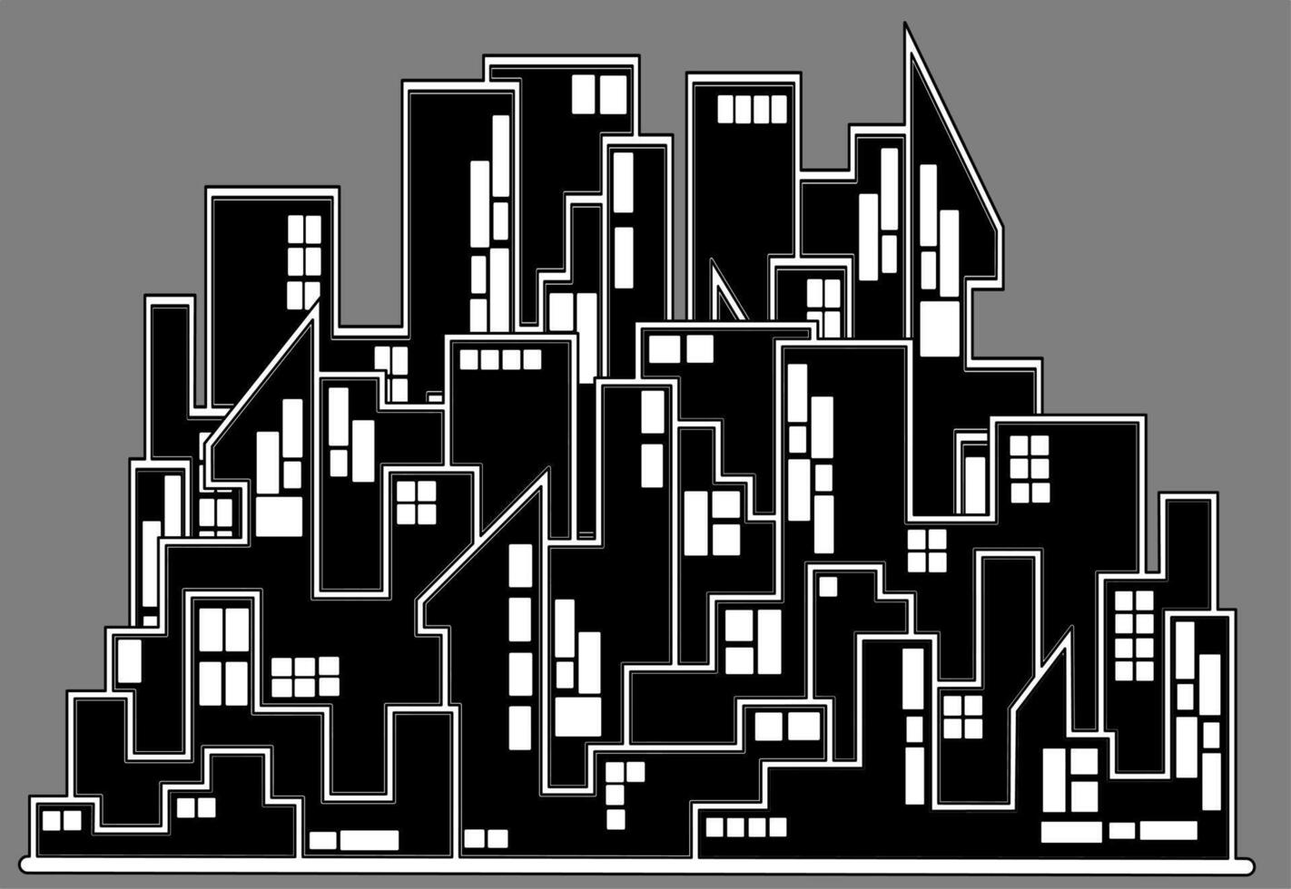 Silhouette of building with Gray background at night vector