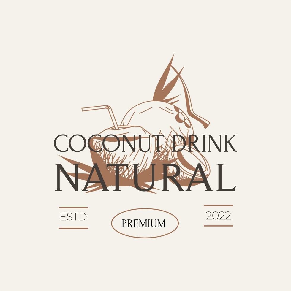 Coconut fruit drink vintage illustration logo vector