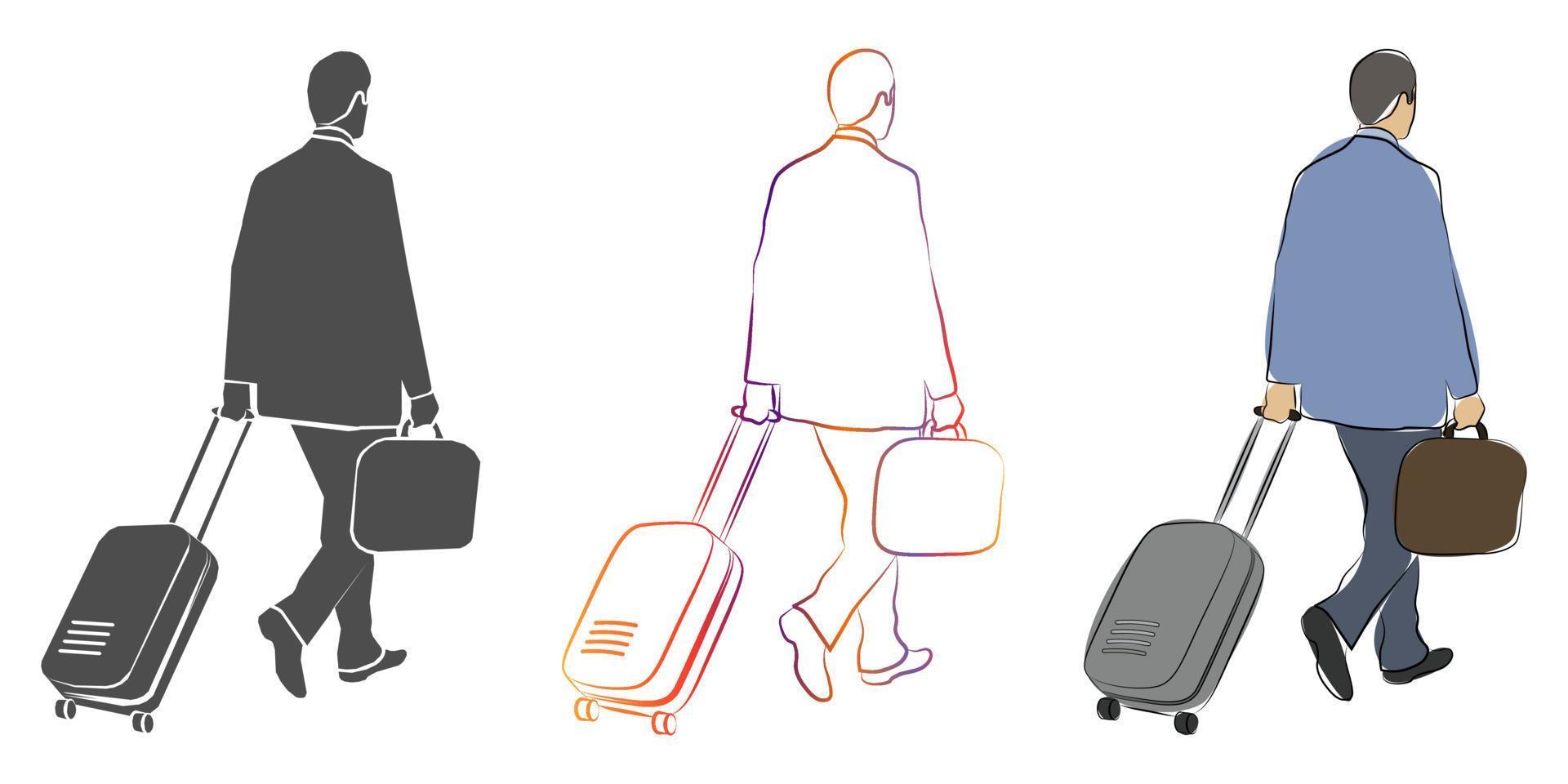 Businessman walking with suitcase on his trip. vector