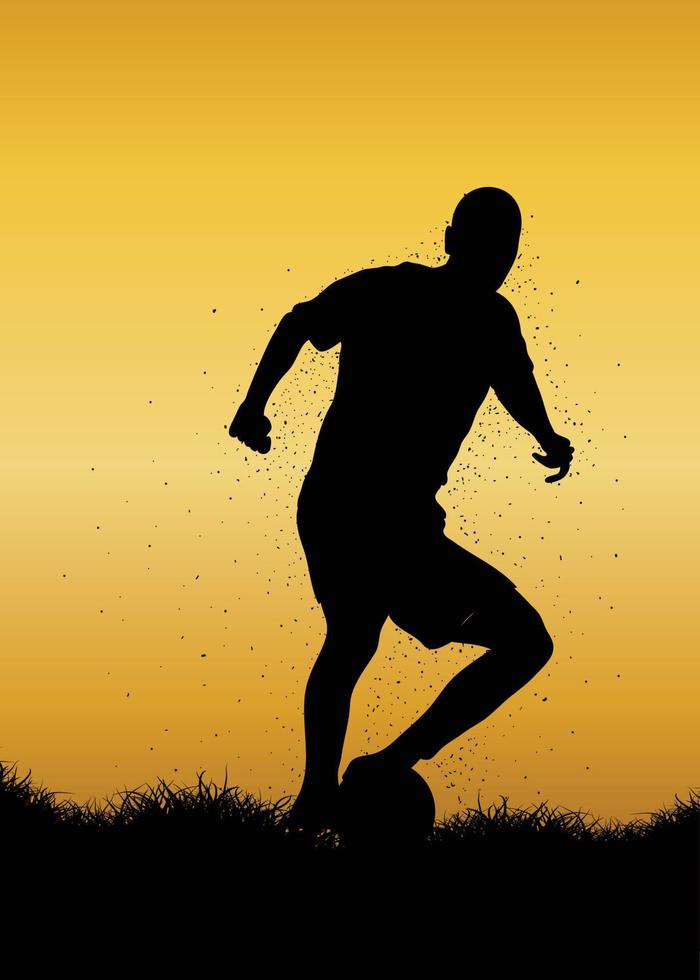 Silhouette soccer player running with the ball vector