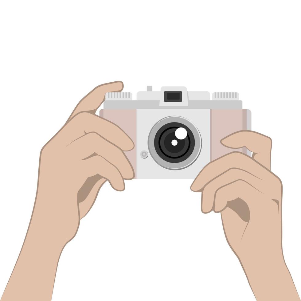 Hands holding Camera. vector