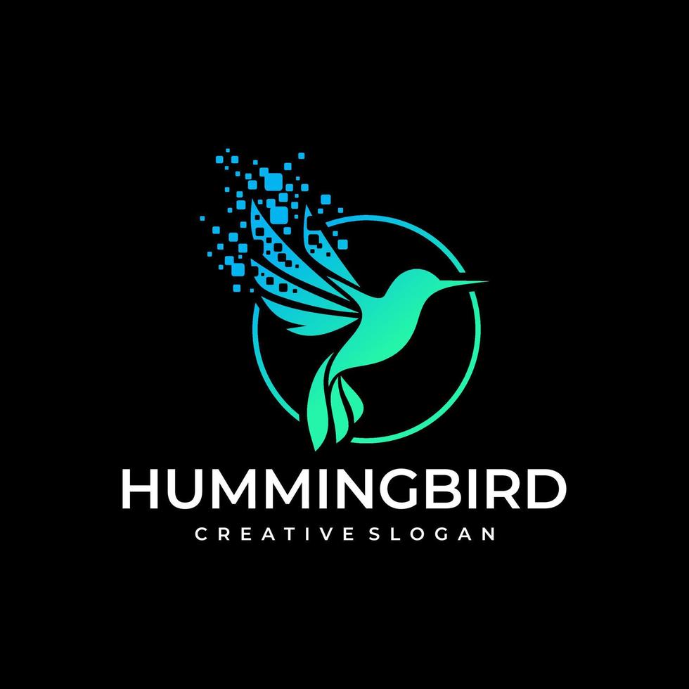 Hummingbird tech logo, digital bird logo template vector