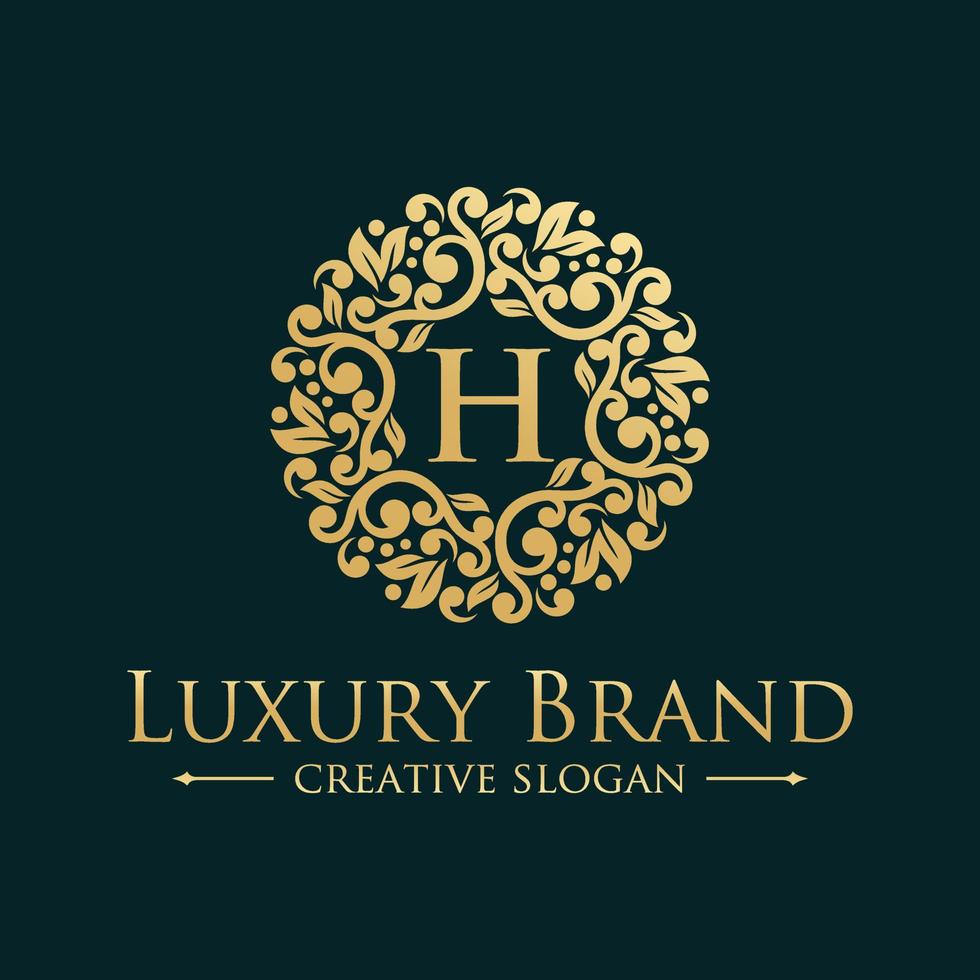 plantilla de logotipo de círculo de lujo heráldico floral en vector para restaurante, realeza, boutique, cafetería, hotel, joyería, moda y otras ilustraciones de vectores