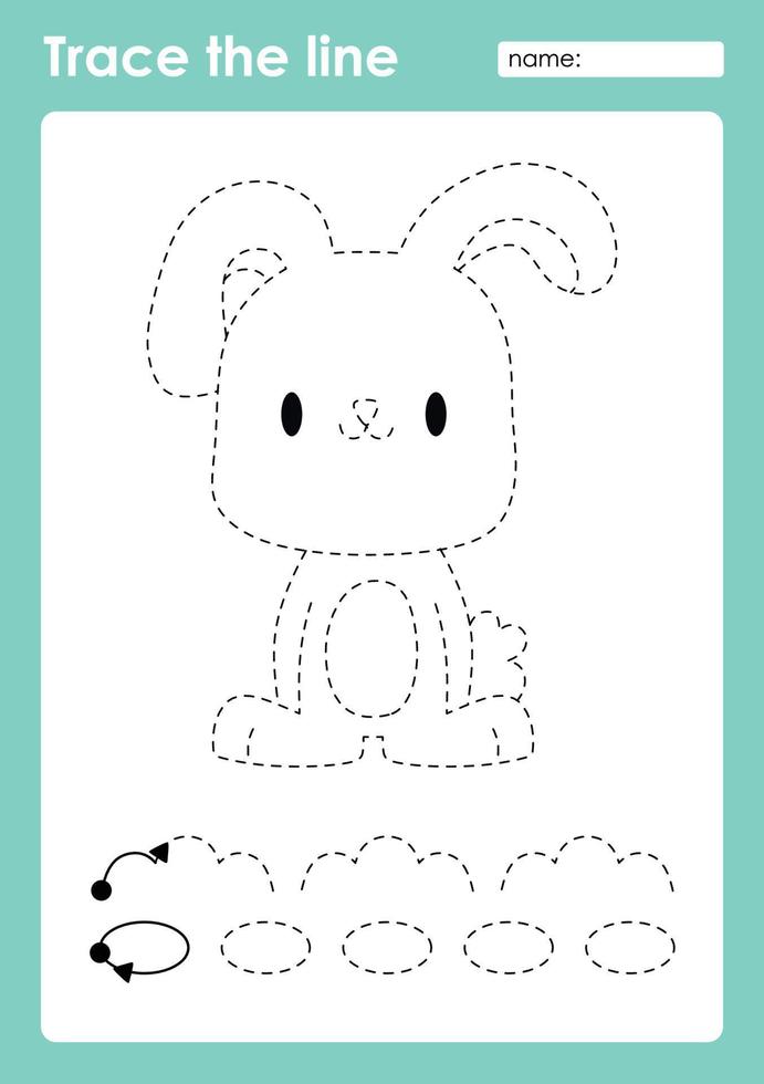 Trace the line and coloring with cute baby animal Rabbit vector