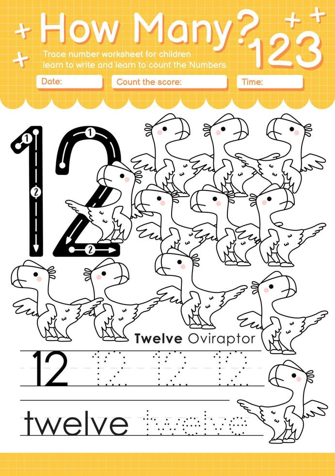 Numbers tracing template with the number twelve vector