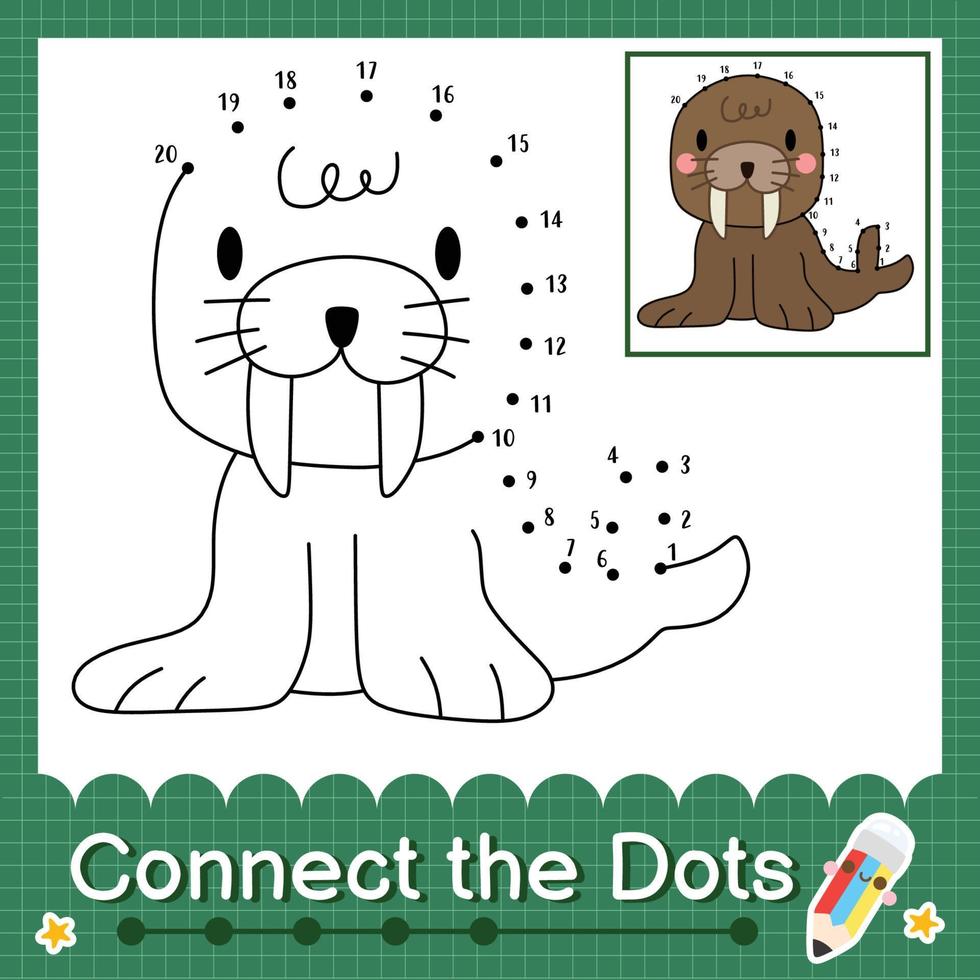 Connect the dots counting numbers 1 to 20 puzzle worksheet with baby animals vector