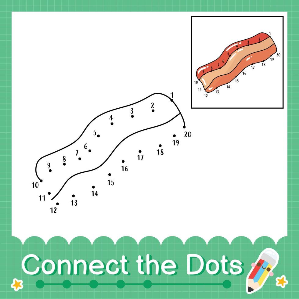 Connect the dots counting numbers 1 to 20 puzzle worksheet with bacon vector