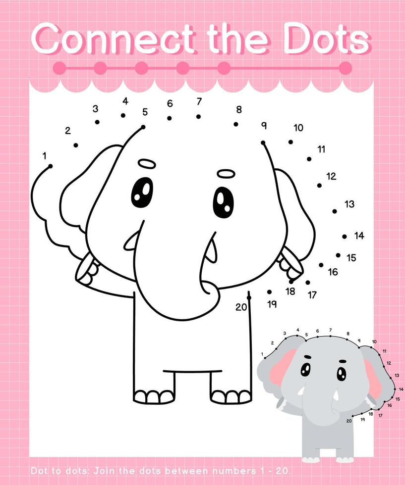 Connect the dots counting numbers 1 to 20 puzzle worksheet with cute Animals vector