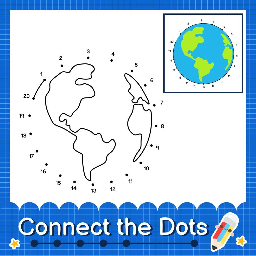 Connect the dots counting numbers 1 to 20 puzzle worksheet vector