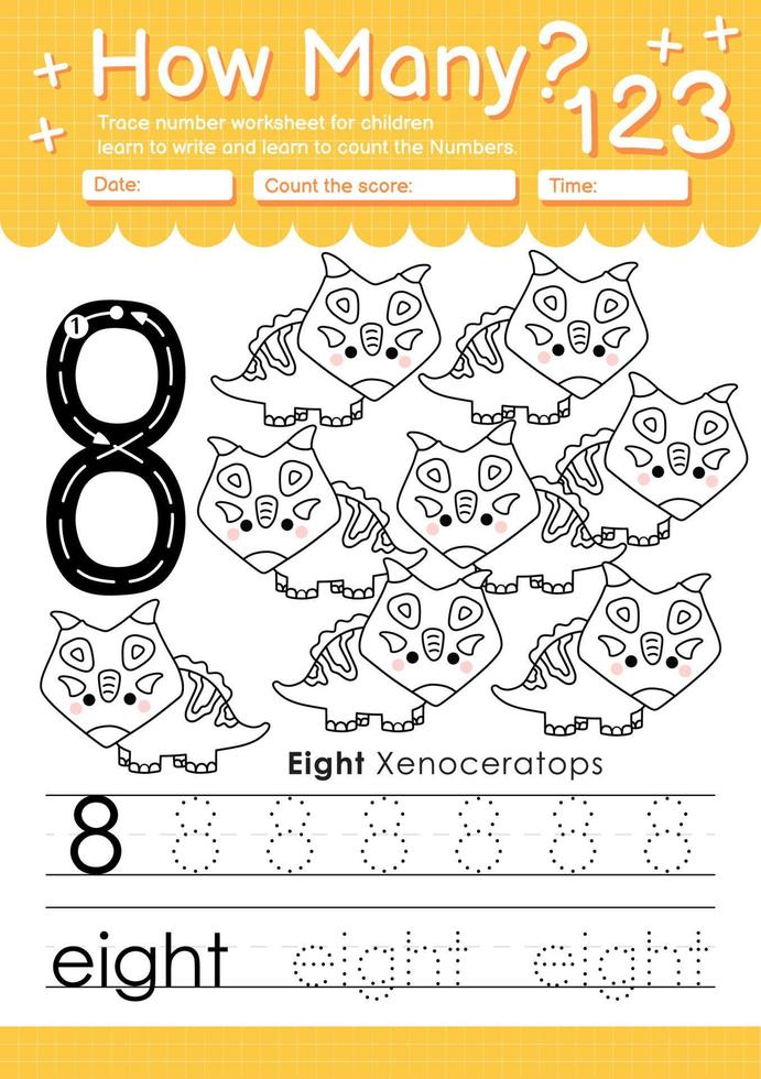 Numbers tracing template with the number eight vector