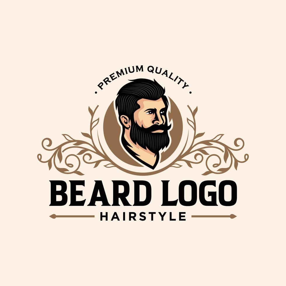 ilustración de vector de logotipo de barba, plantilla de logotipo de barbería, vector de hombres de corte de pelo