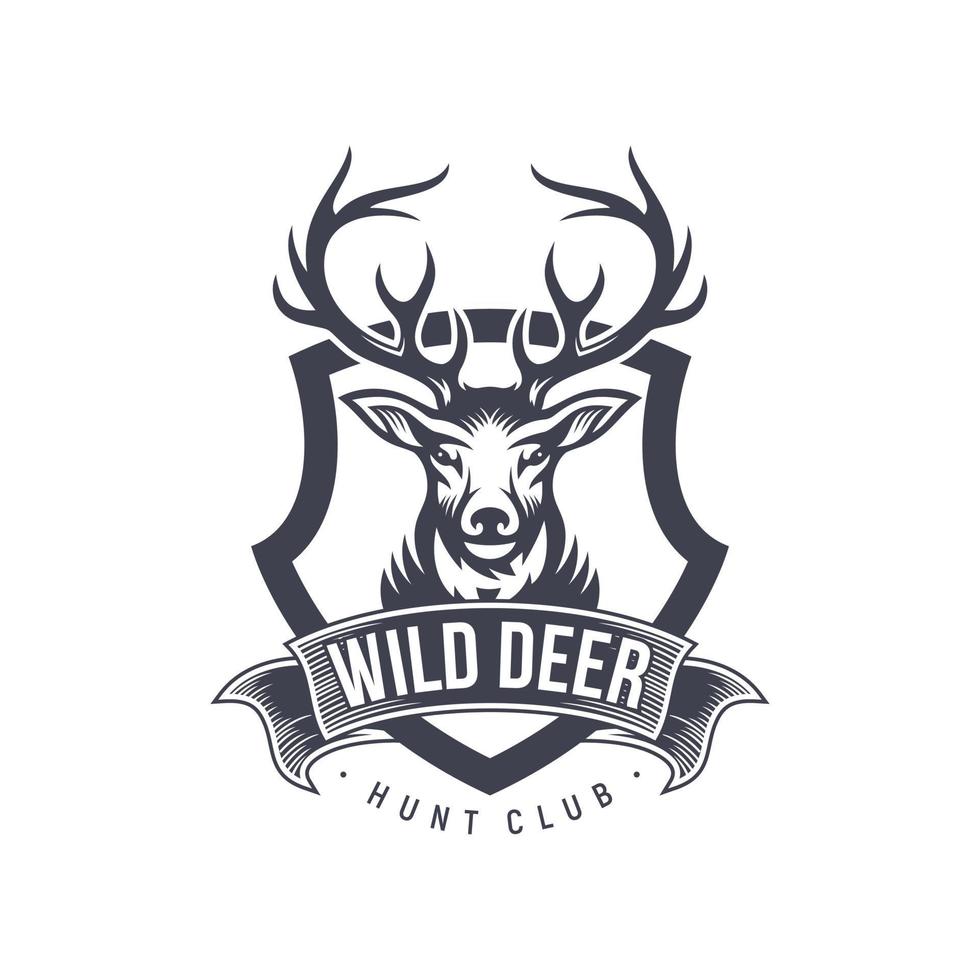 Vintage deer hunter logo design template vector