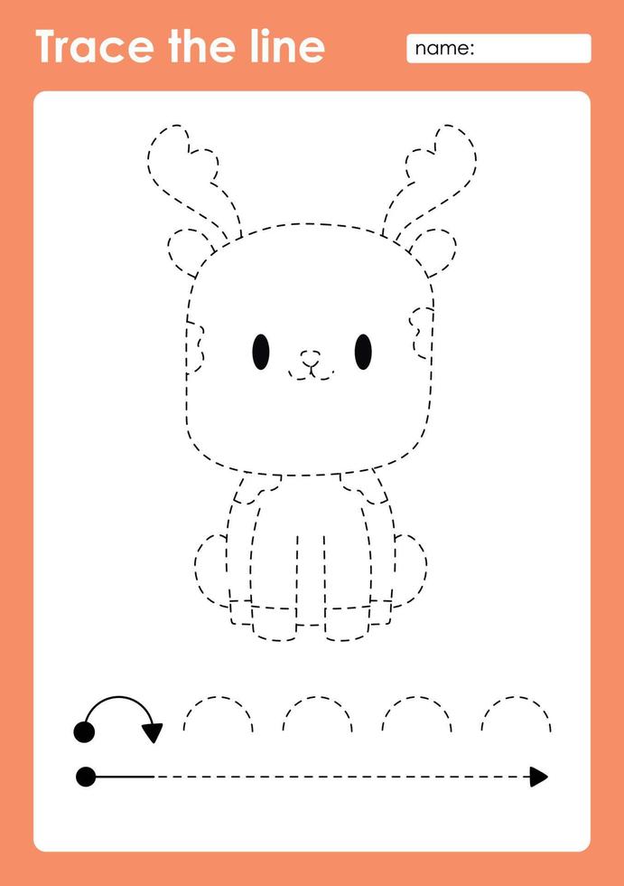 Trace the line and coloring with cute baby animal Deer vector
