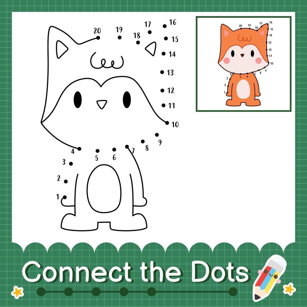 Connect the dots counting numbers 1 to 20 puzzle worksheet with baby animals vector