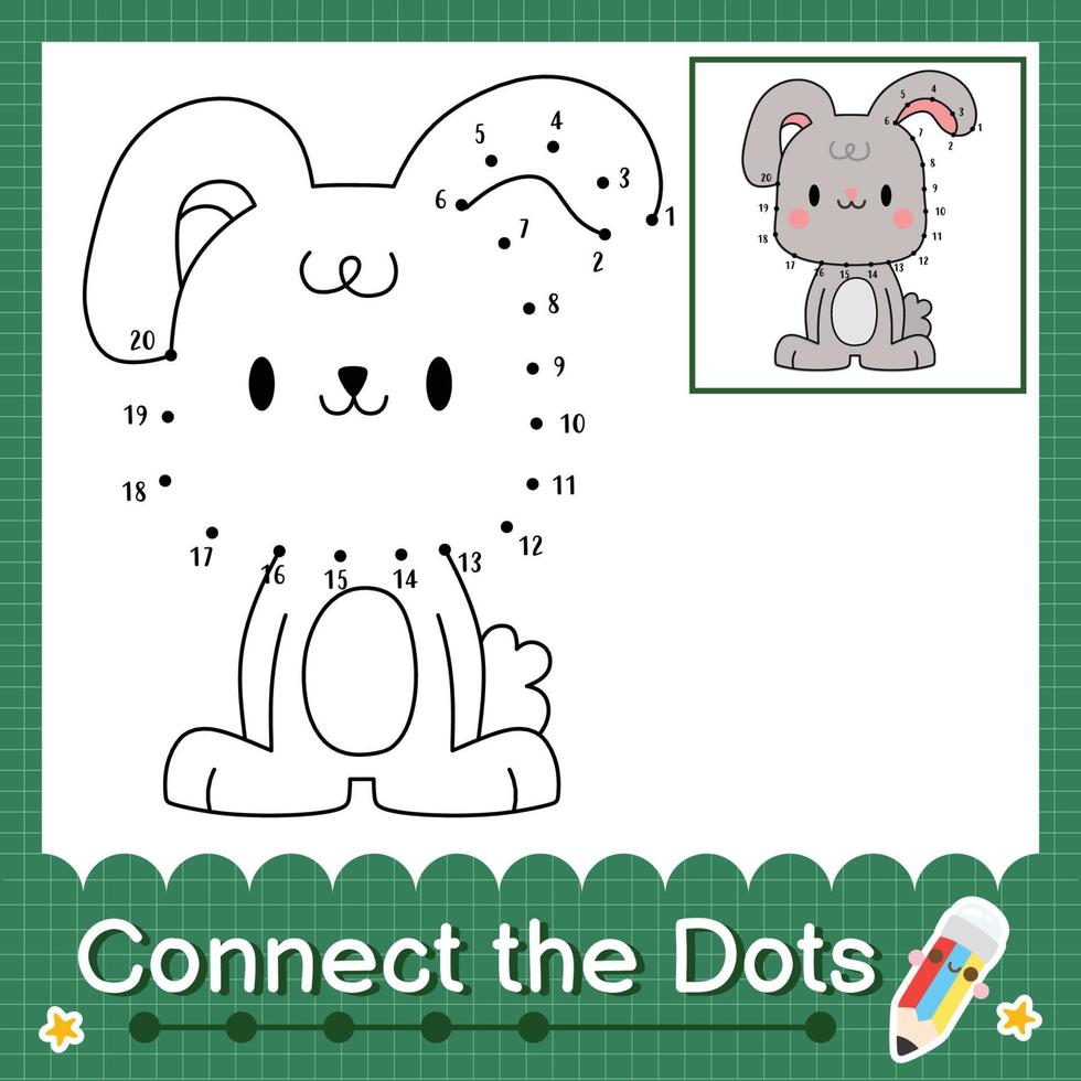 Connect the dots counting numbers 1 to 20 puzzle worksheet with baby animals vector