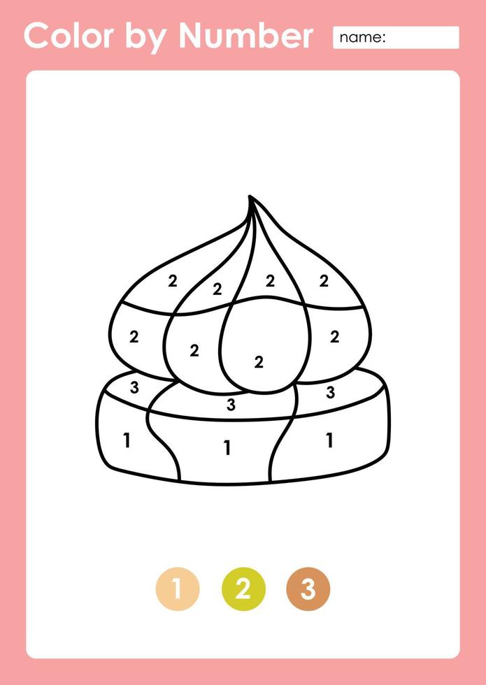 Color by number worksheet for kids learning numbers by coloring cookie vector