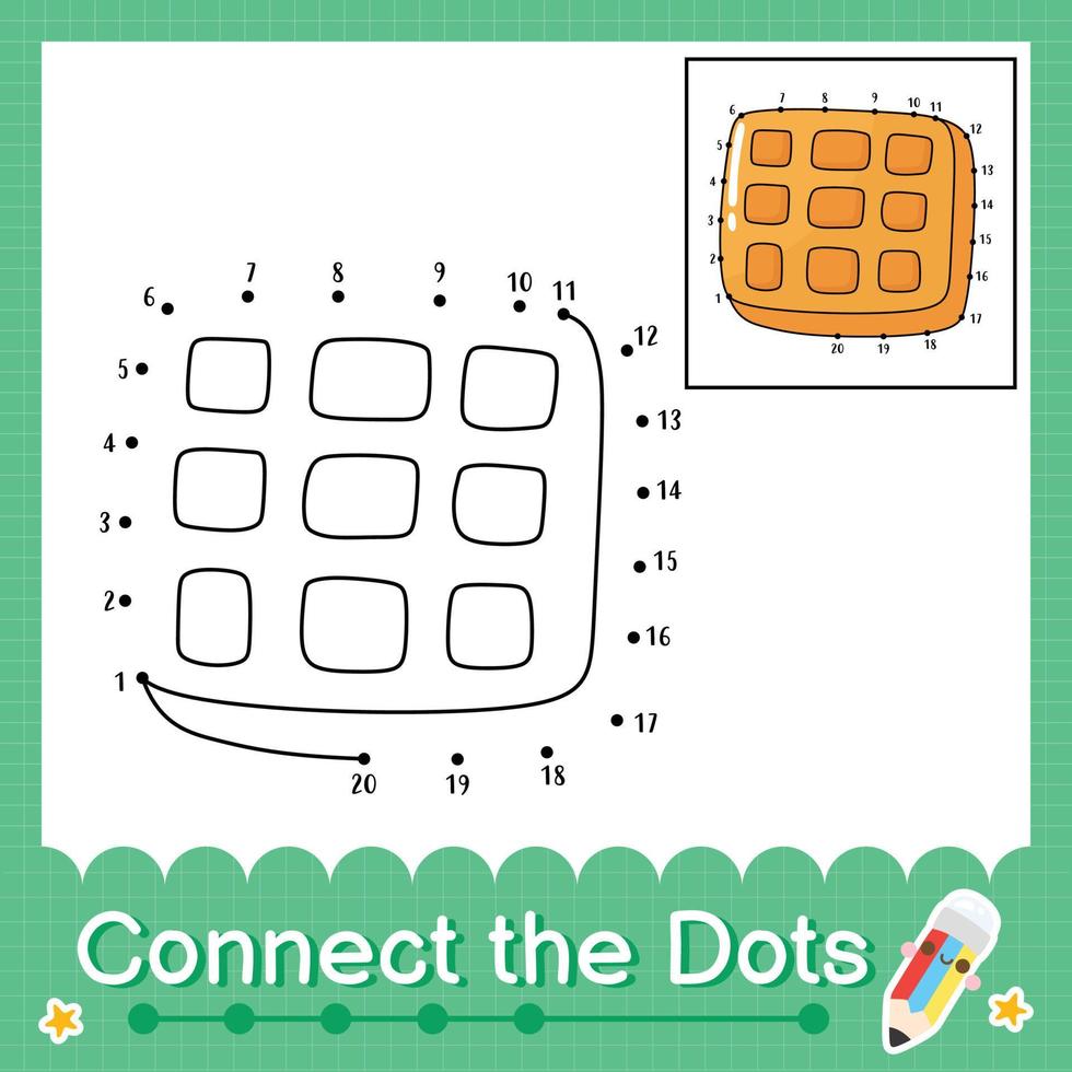 Connect the dots counting numbers 1 to 20 puzzle worksheet with waffle vector