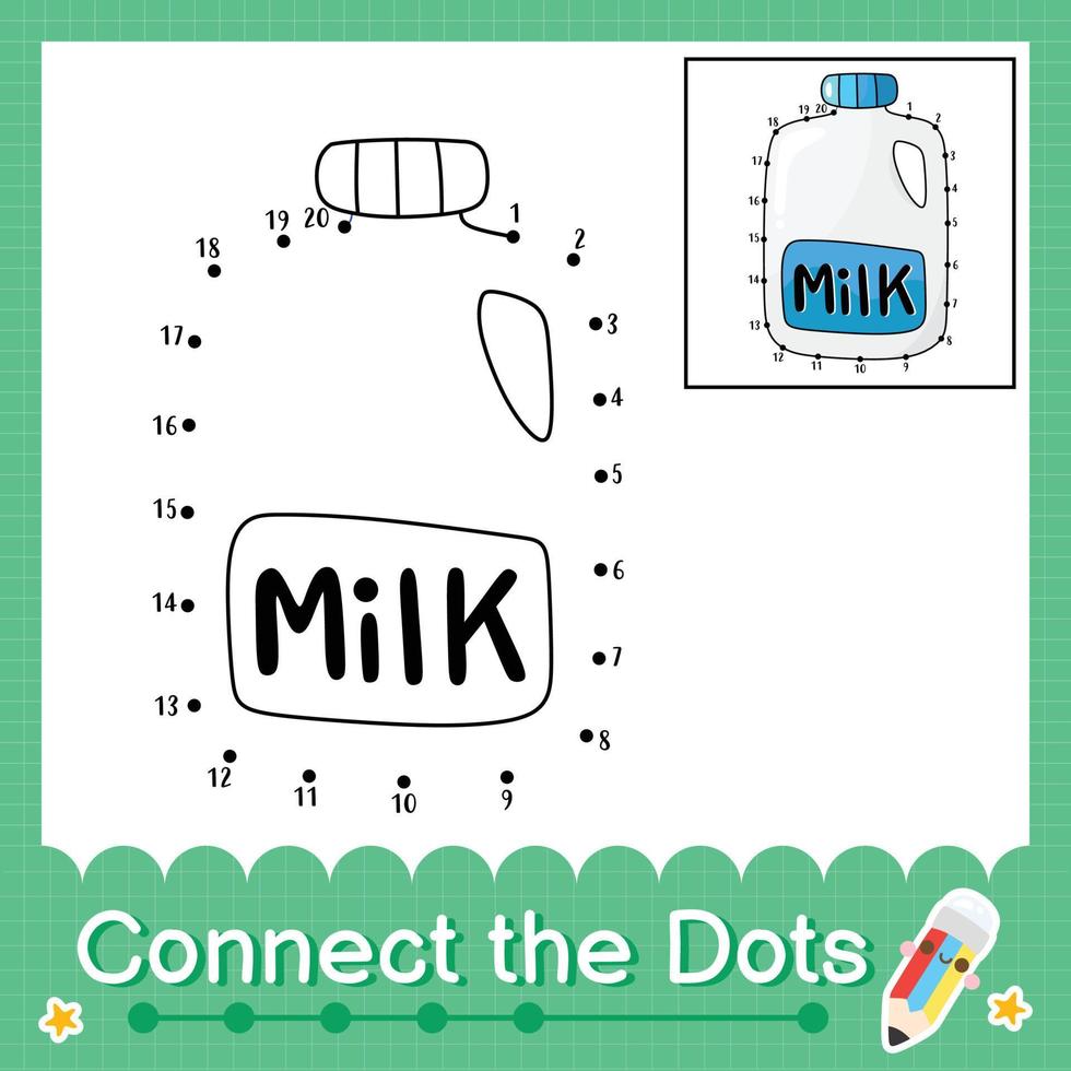 Connect the dots counting numbers 1 to 20 puzzle worksheet with vector