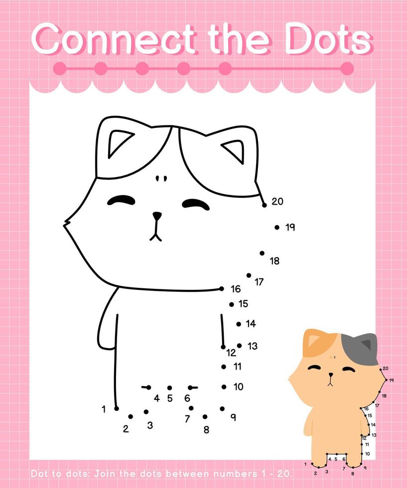 Connect the dots counting numbers 1 to 20 puzzle worksheet with cute Animals vector