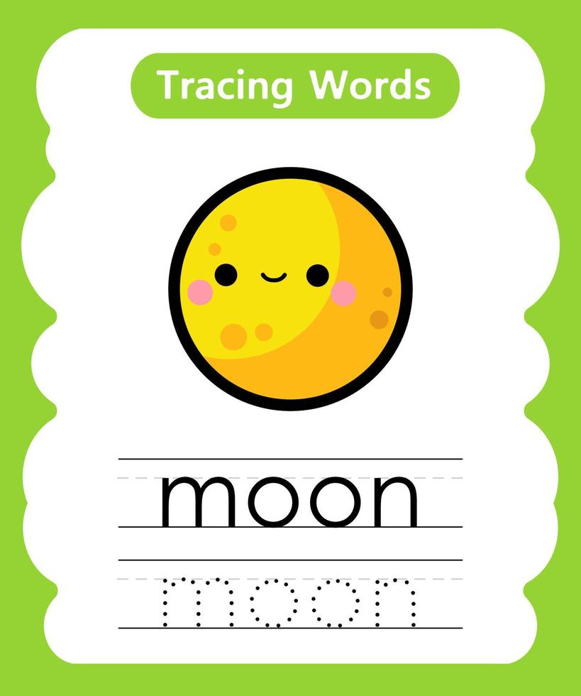 English tracing word worksheets with vocabulary moon vector