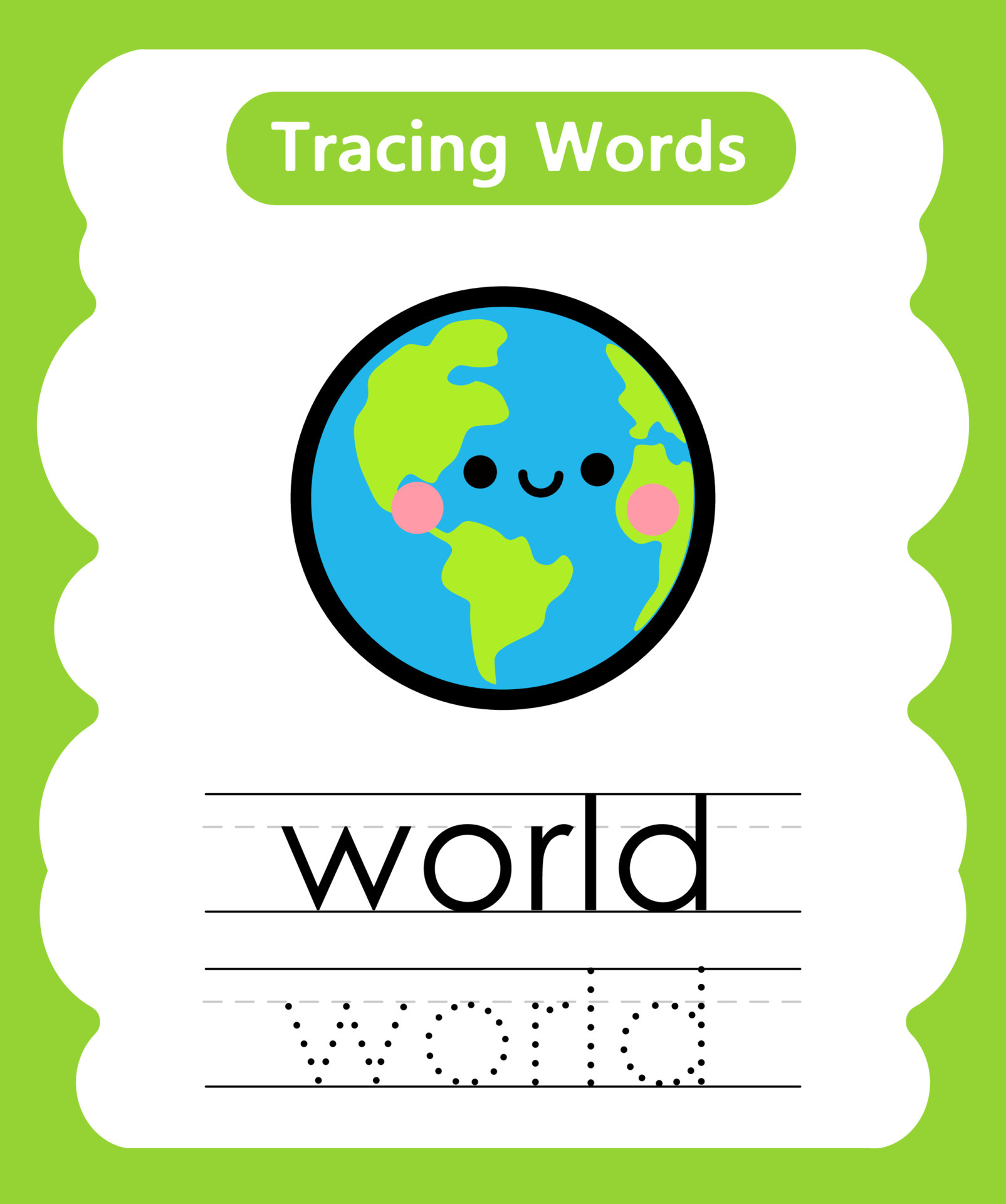 english tracing word worksheets with vocabulary world 6627021 vector art at vecteezy