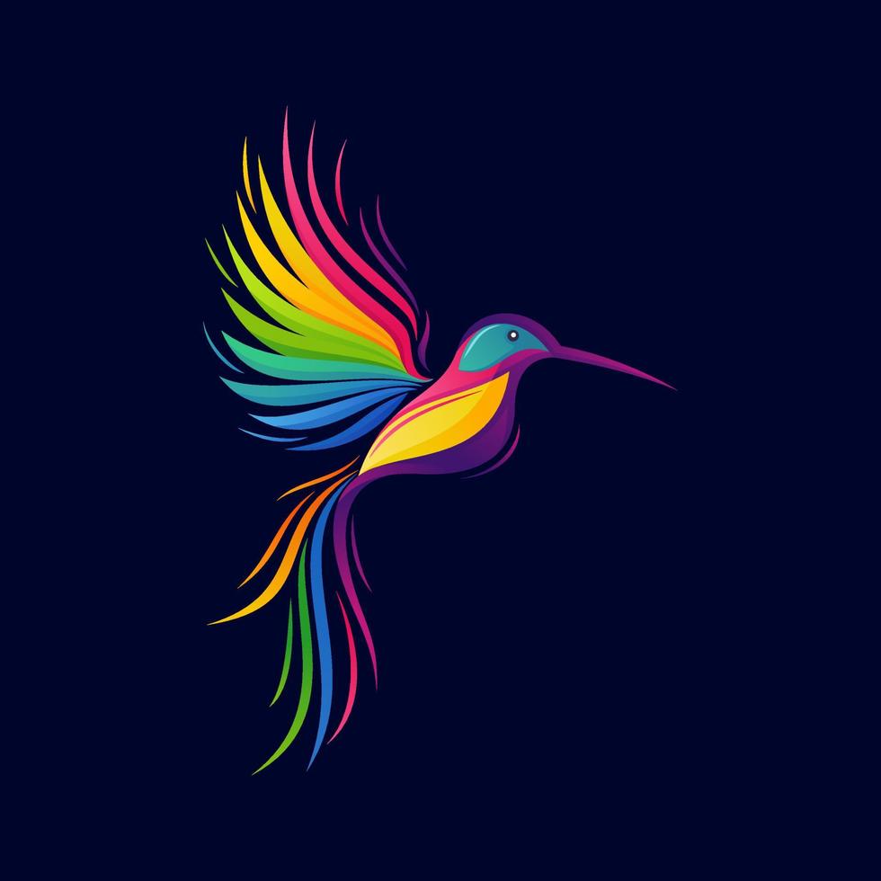 abstract colorful hummingbird colibri bird logo line outline monoline vector icon illustration