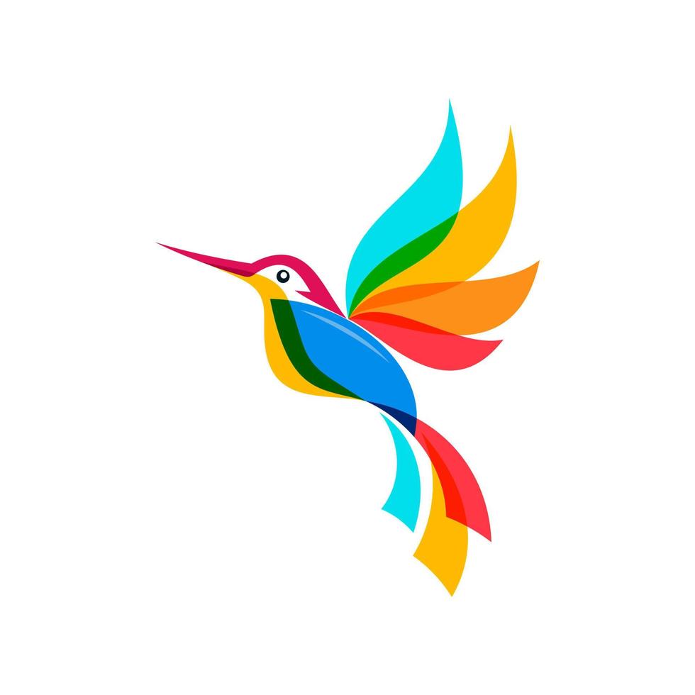 abstract colorful hummingbird colibri bird logo line outline monoline vector icon illustration