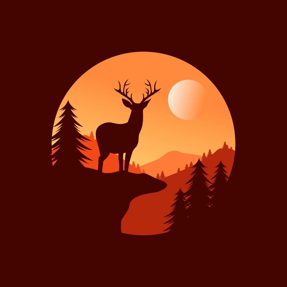 Vintage deer hunter logo design illustration vector