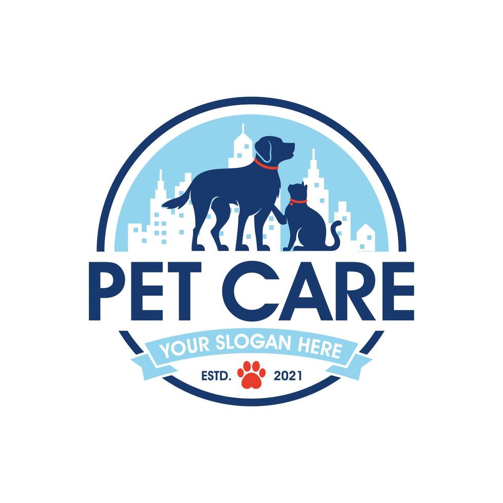 plantilla de diseño de logotipo de tienda de mascotas vectorial. etiqueta de ícono animal moderno para tienda, clínica veterinaria, hospital, refugio, servicios comerciales. fondo de ilustración plana con perro y gato vector