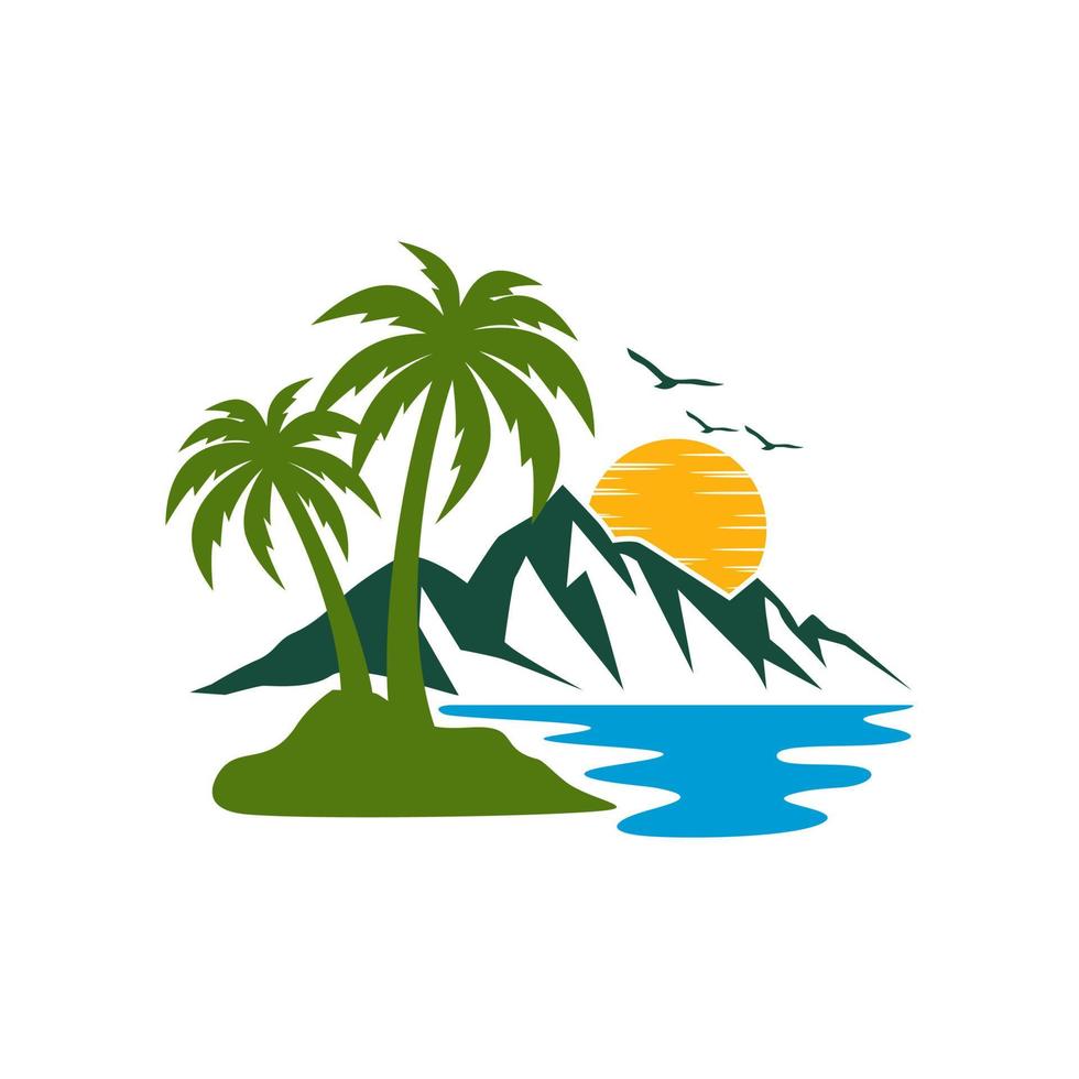 logotipo del paisaje de la isla de playa. vector de diseño de logotipo de playa. logo de playa al aire libre verano viajes sol vector stock